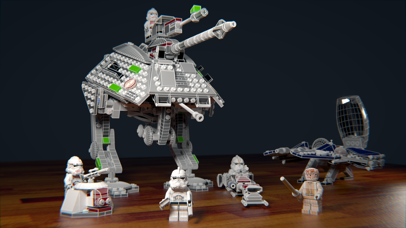 Lego Star Wars Jedi Fighter blender cycles wireframe