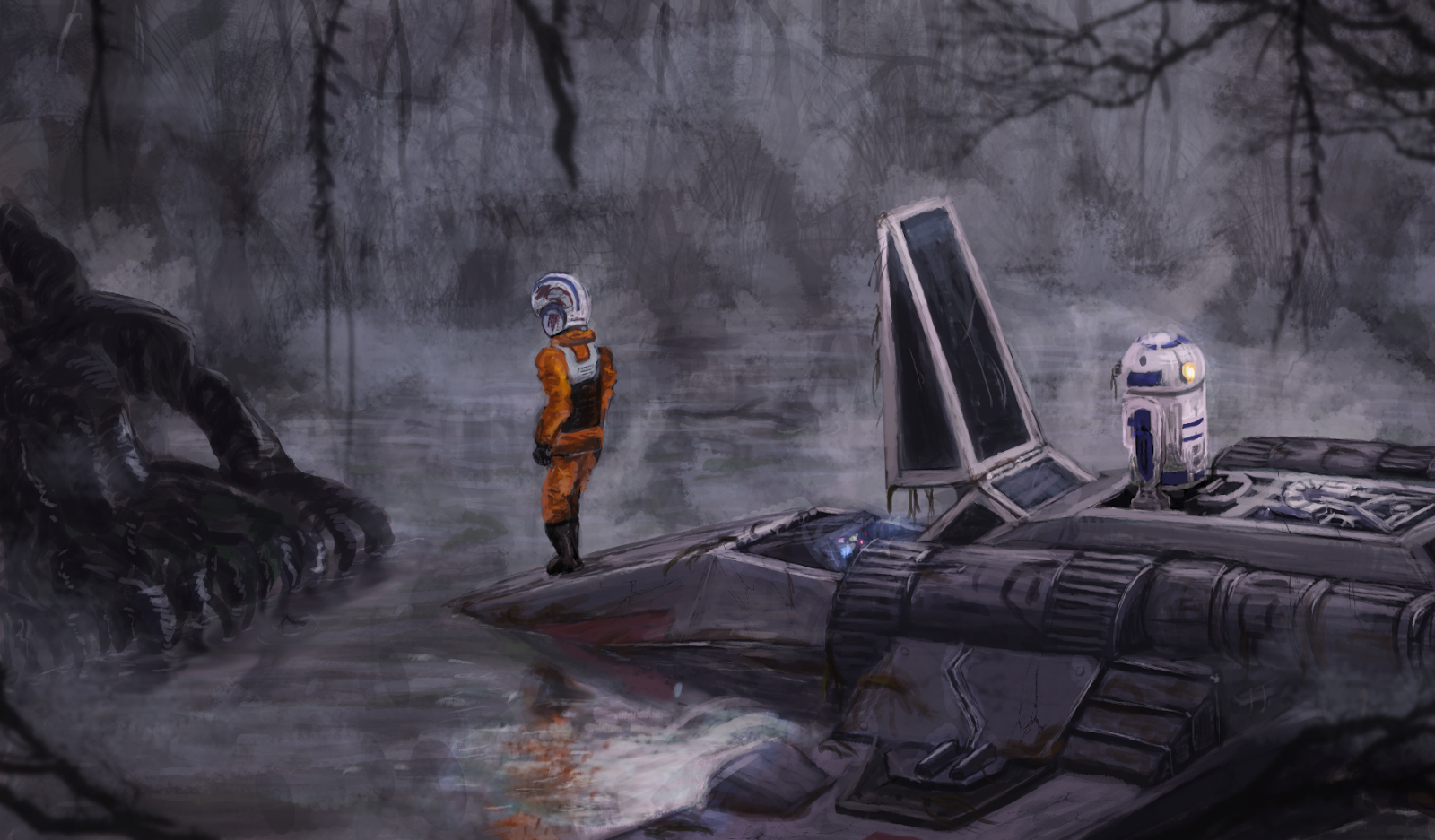 Star Wars Dagobah Crash landing digital painting